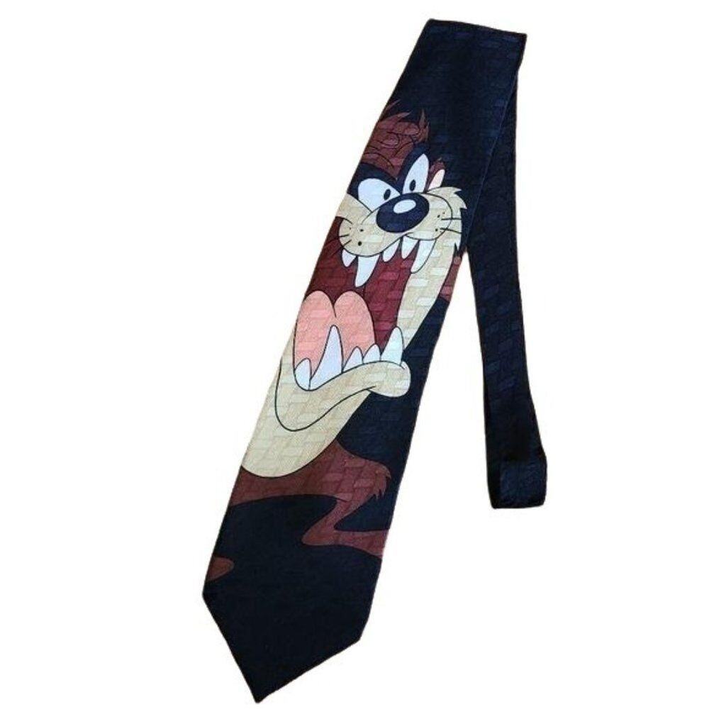 Looney Tunes Mens Accessories, 90s Warner Bros. 100% Silk Tazmanian Devil Tie
